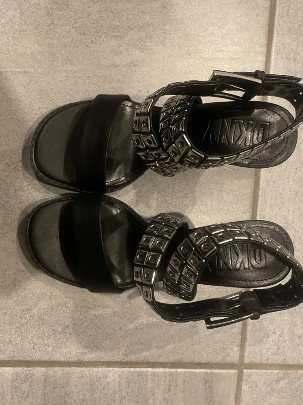 DKNY Black with Silver Hardware High Heel Sandals